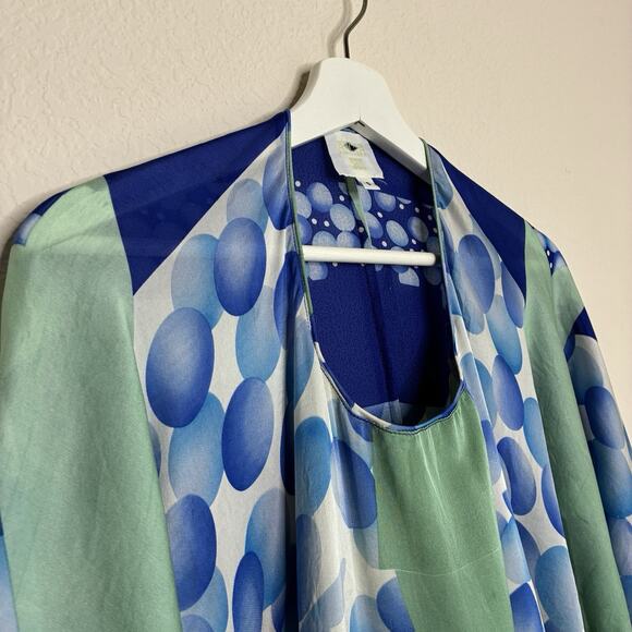 Anna Sui Silk Blue Handkerchief Geometric Kimono Sleeve Dress S - Picture 3 of 15